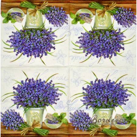 Serwetka decoupage firmy AMBIENTE lawenda w wazonie 33x33cm